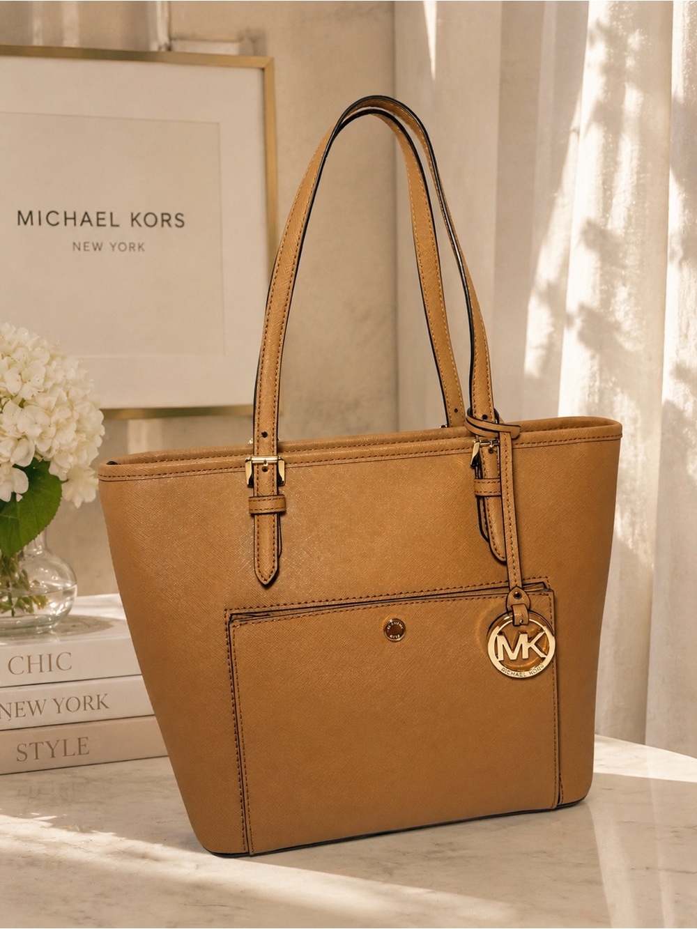MICHAEL Michael Kors Jet Set Item Medium Top Zip Snap Pocket Tote – Acorn